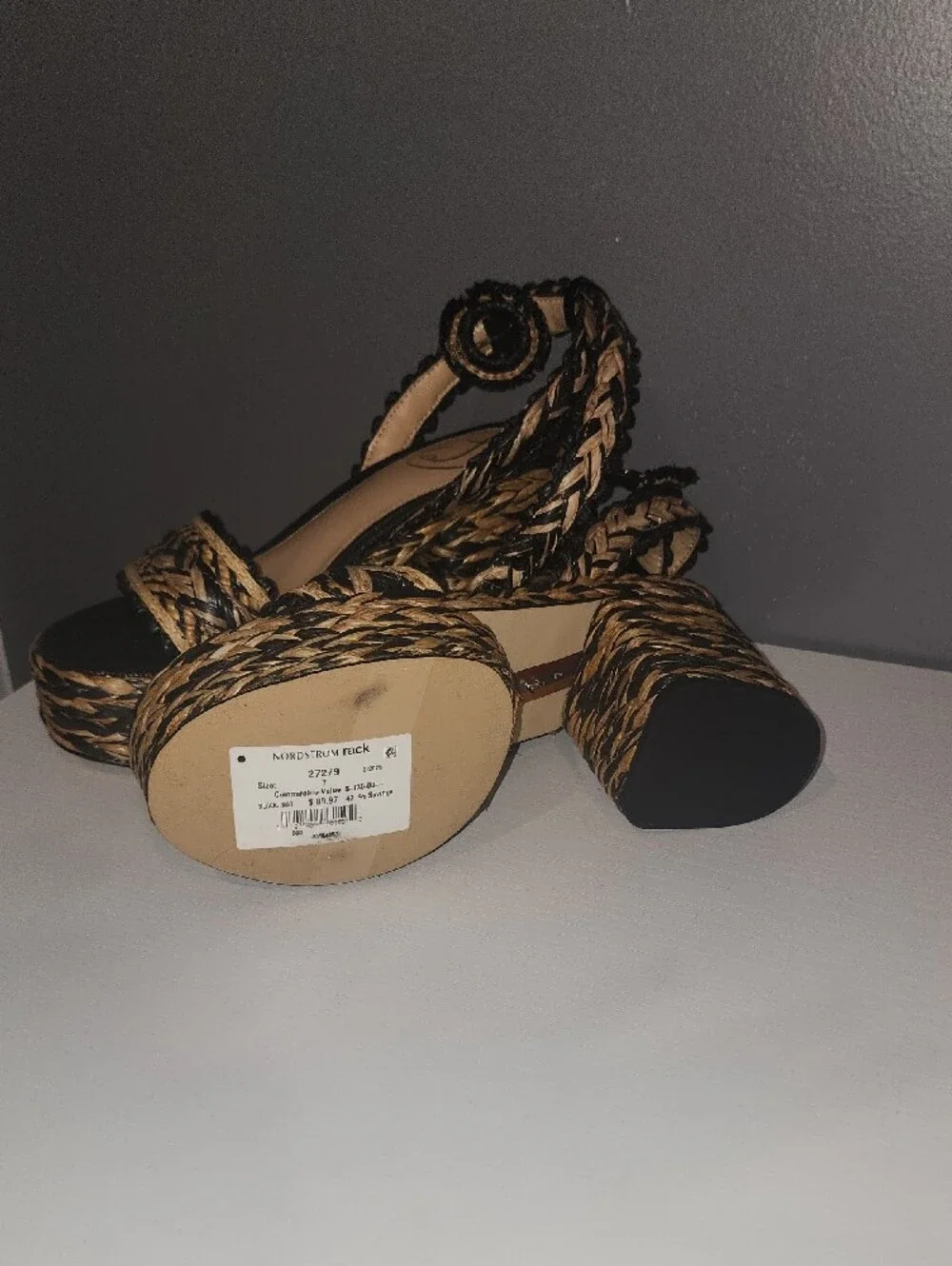 Jessica Simpson Black & Tan Braided Platform Slingbacks
